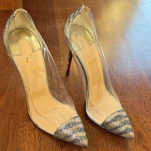 Christian Louboutin Silver and Black Striped Heels